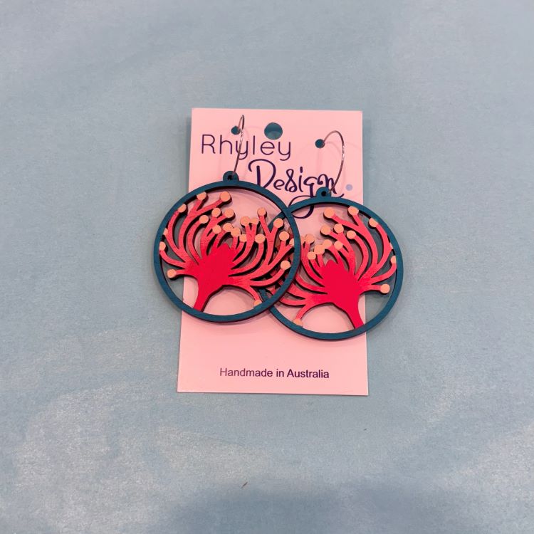 Hand Painted Floral Timber Earrings