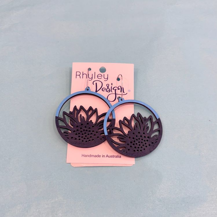 Hand Painted Floral Timber Earrings