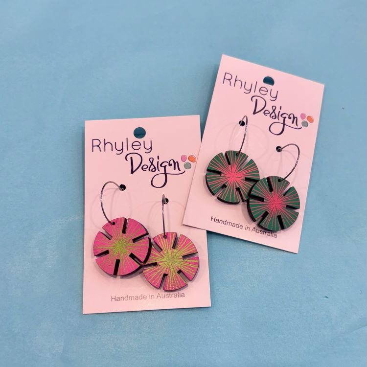 Hand Painted Floral Timber Earrings