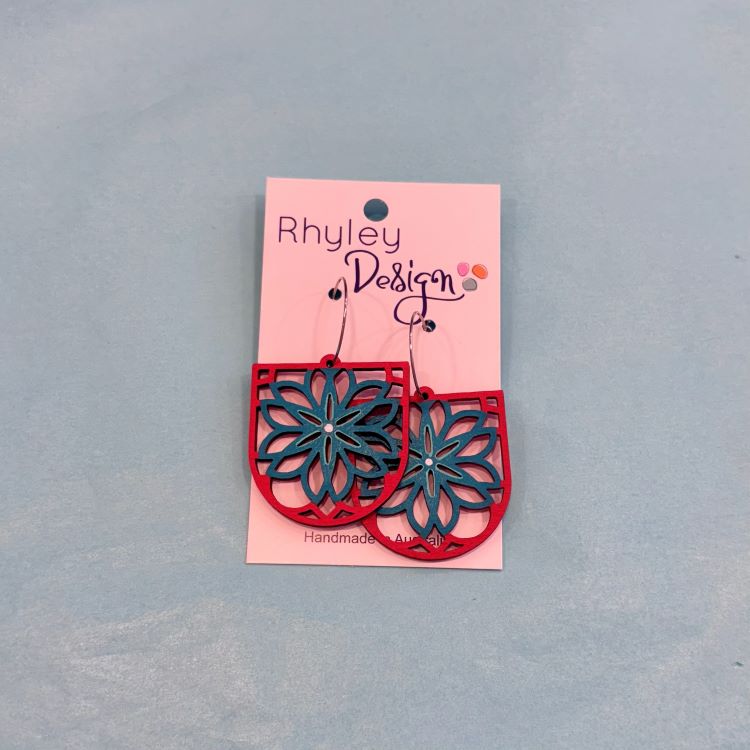 Hand Painted Floral Timber Earrings