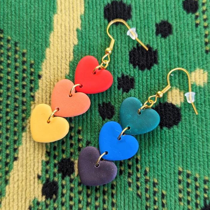 Handmade Rainbow Heart Earrings