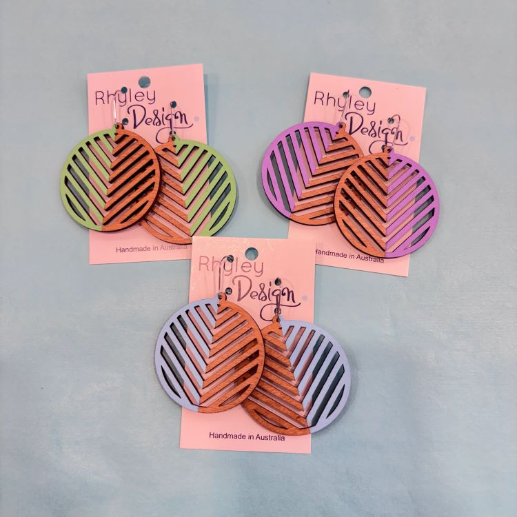 Hand Painted Chevron Timber Earrings