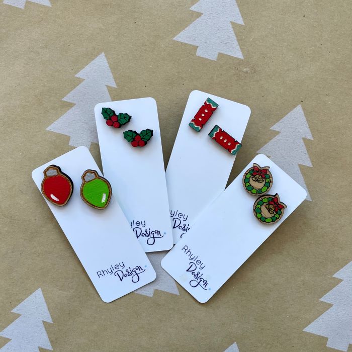 Handmade Christmas Studs - Timber