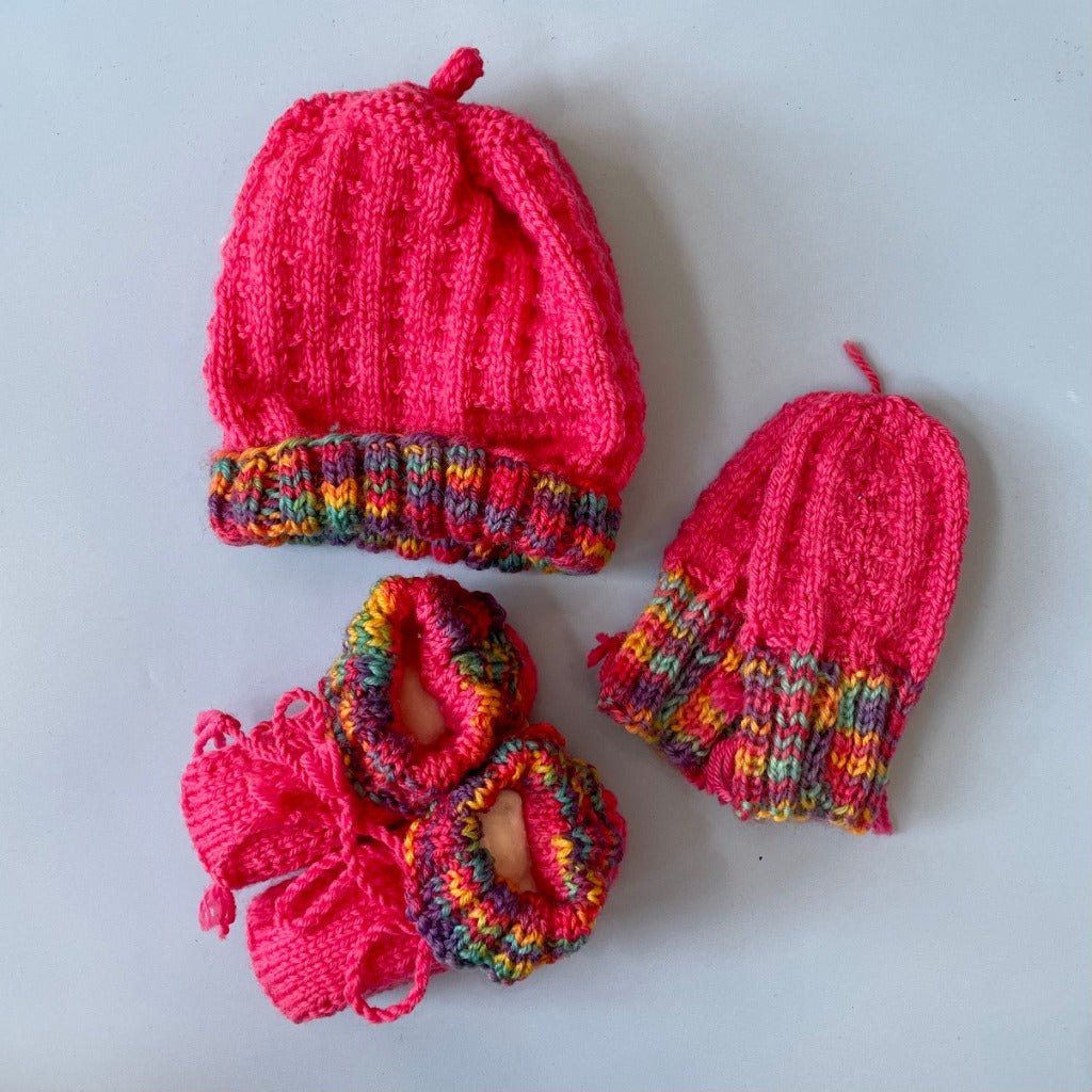Knitted Beanie, Bootie & Mitten Set