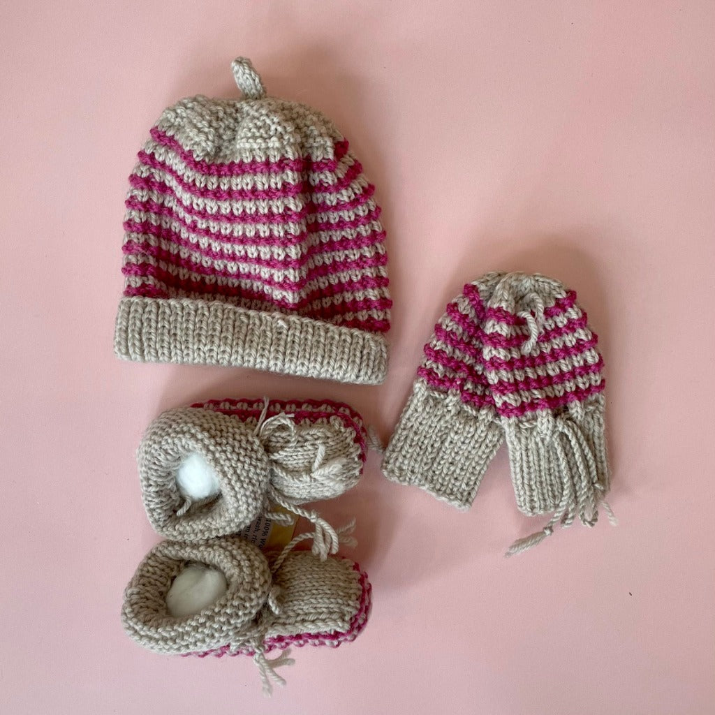 Knitted Beanie, Bootie & Mitten Set
