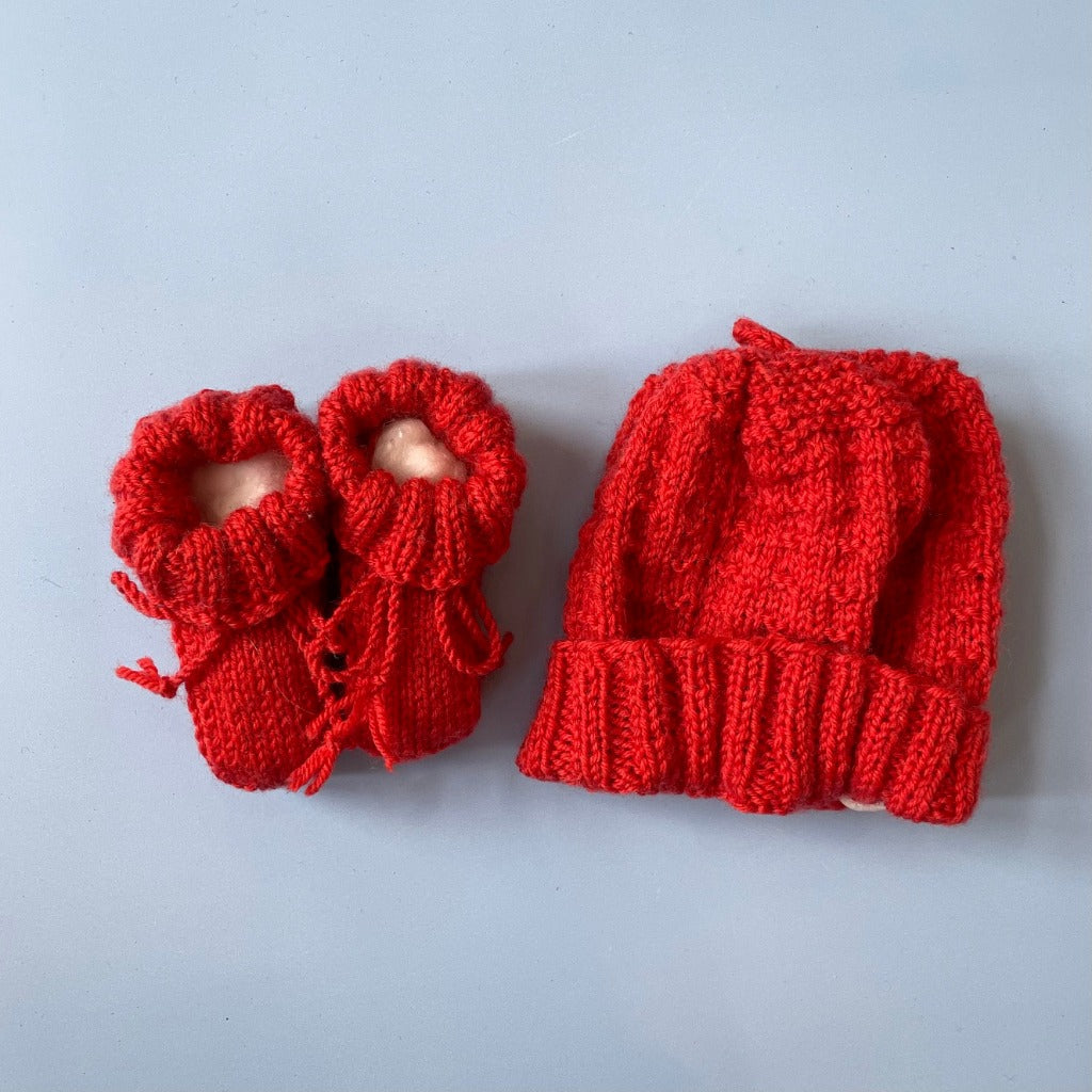 Hand-knitted Beanie & Bootie Set