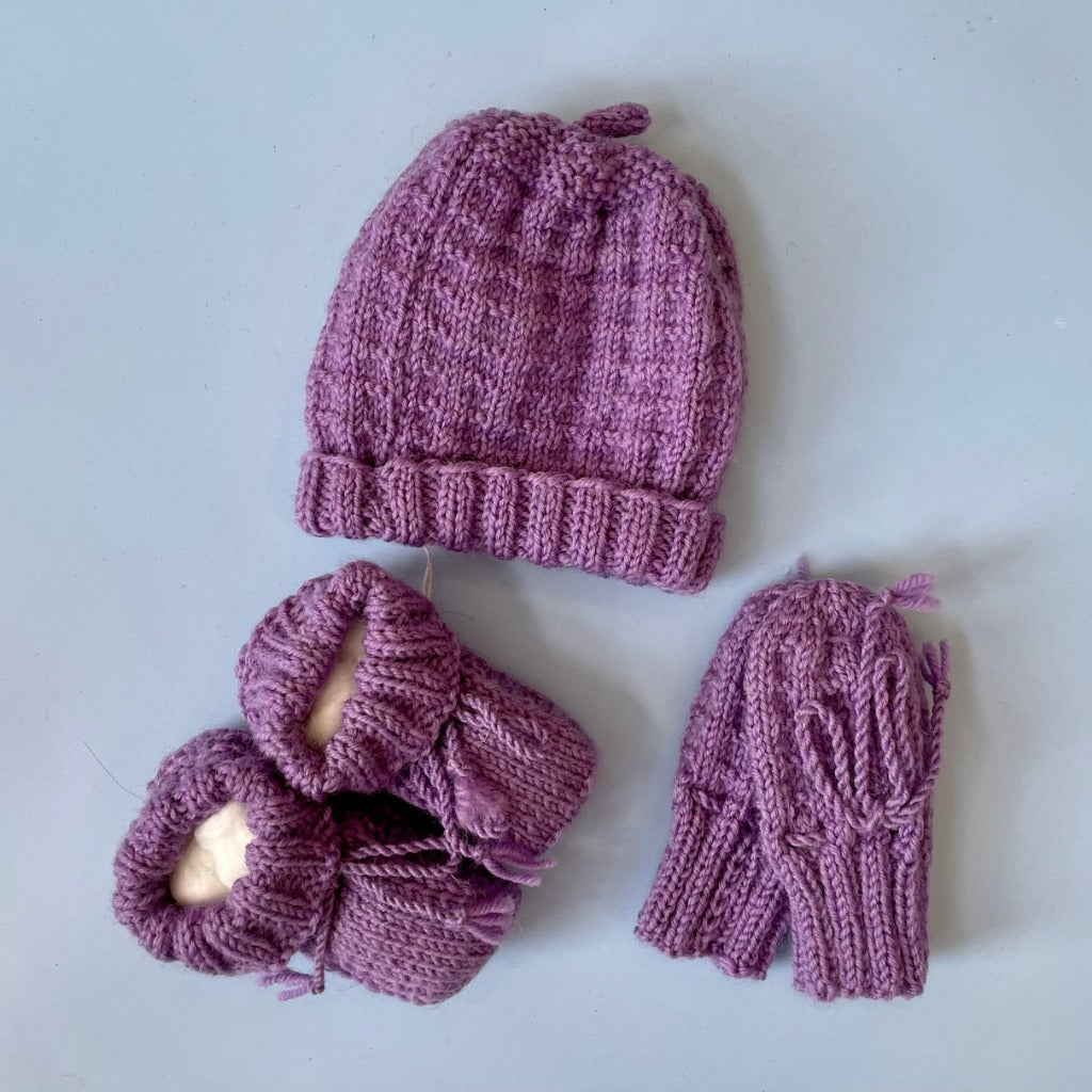 Knitted Beanie, Bootie & Mitten Set