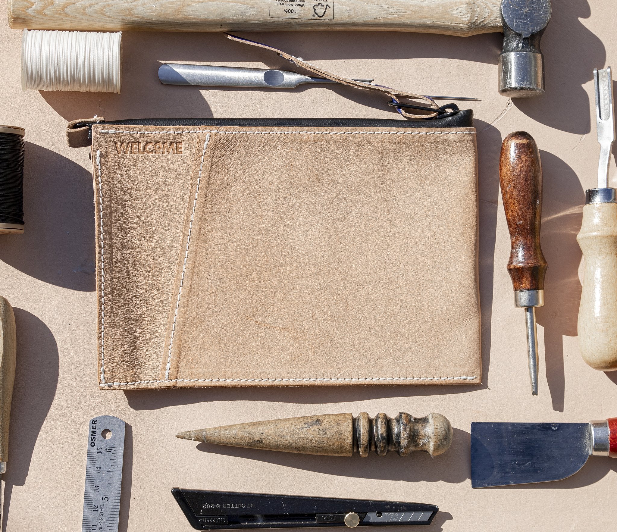 Handmade Leather Zip Clutch - City Slicker
