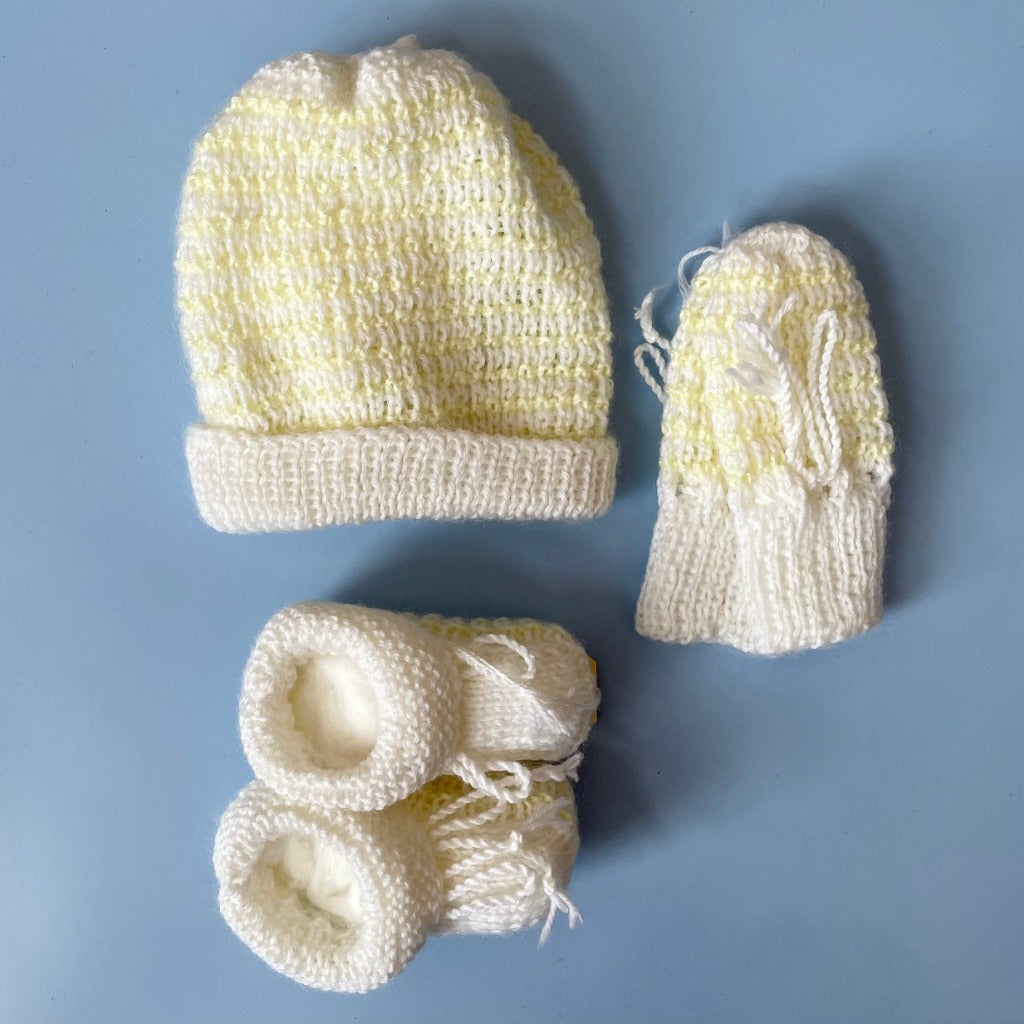 Knitted Beanie, Bootie & Mitten Set