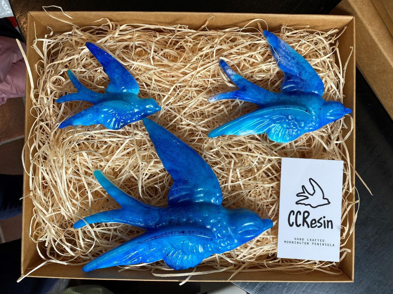 Handmade Colourful Resin Birds - set of 3