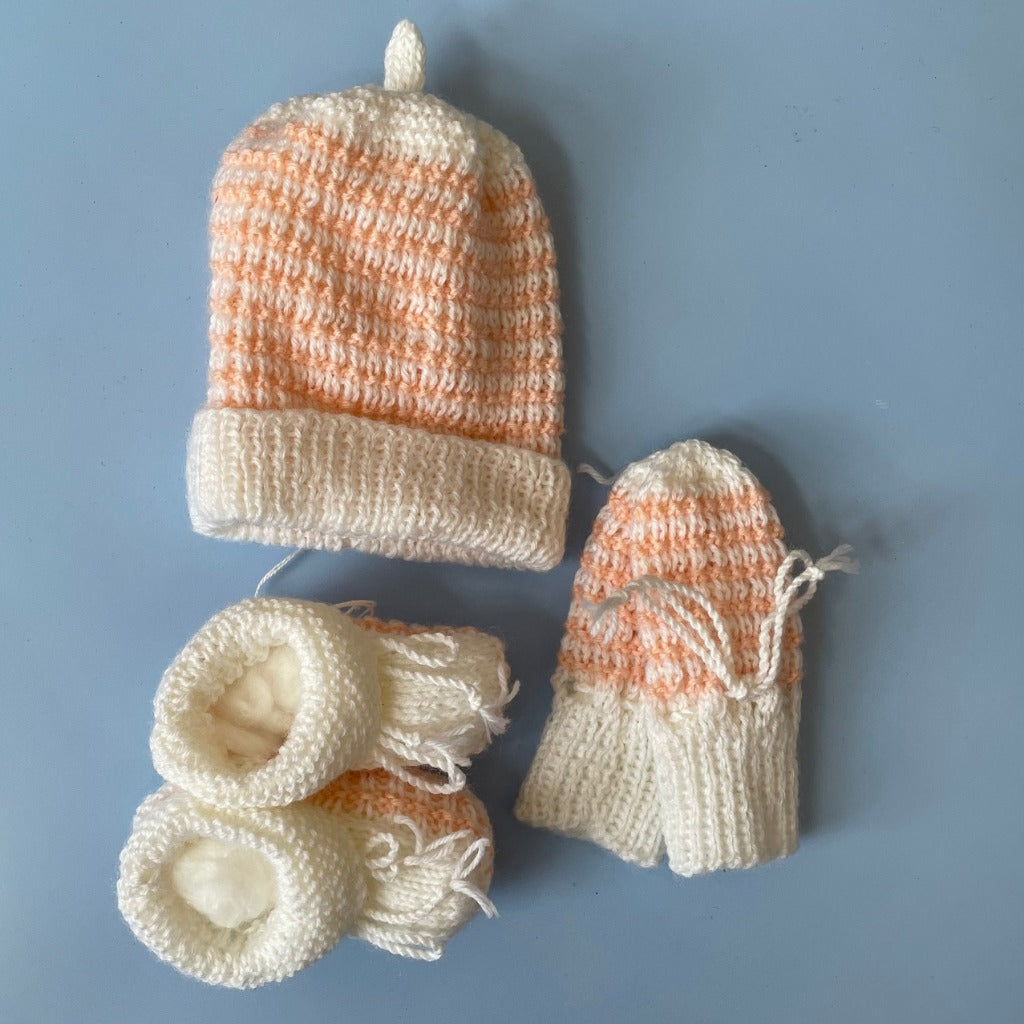 Knitted Beanie, Bootie & Mitten Set