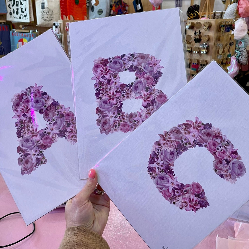 Pink Floral Alphabet Prints