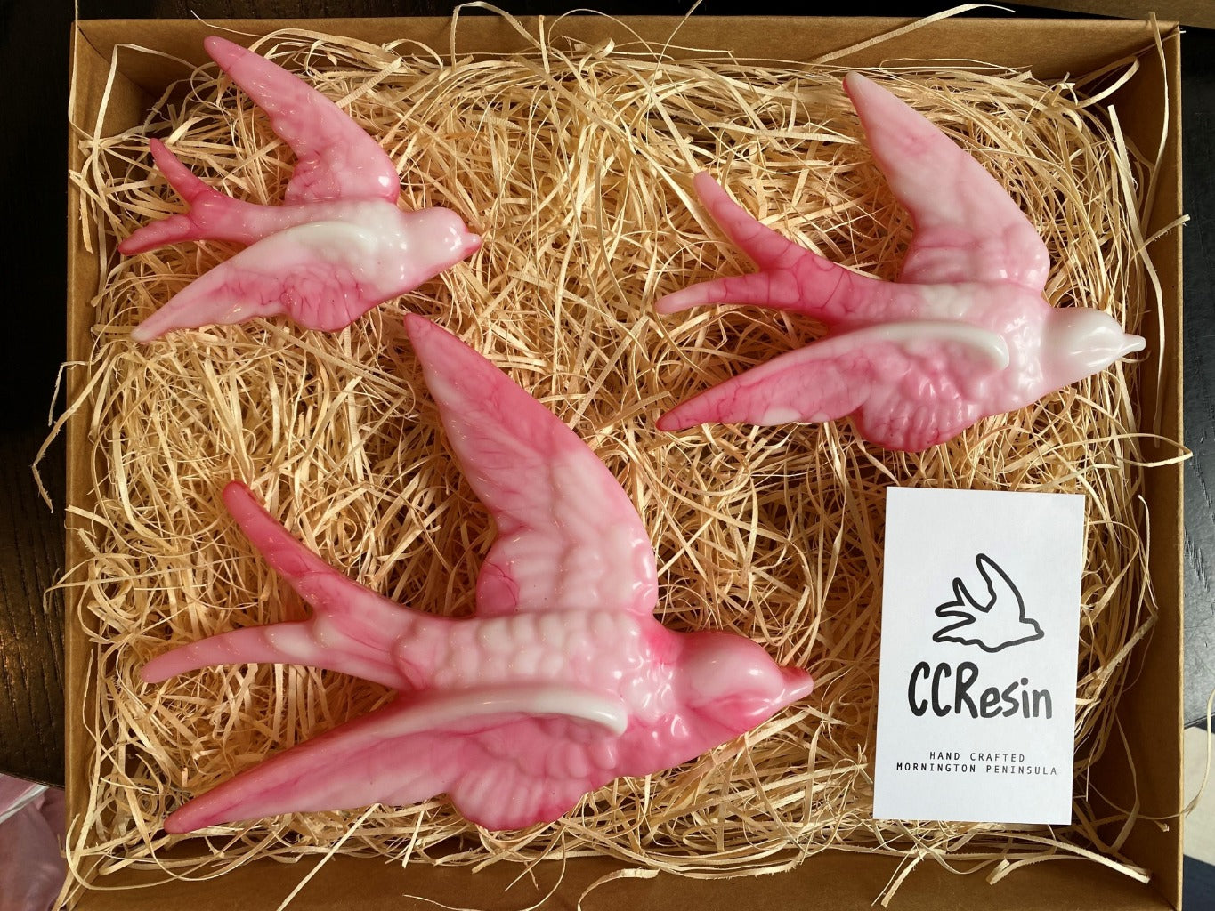 Handmade Colourful Resin Birds - set of 3