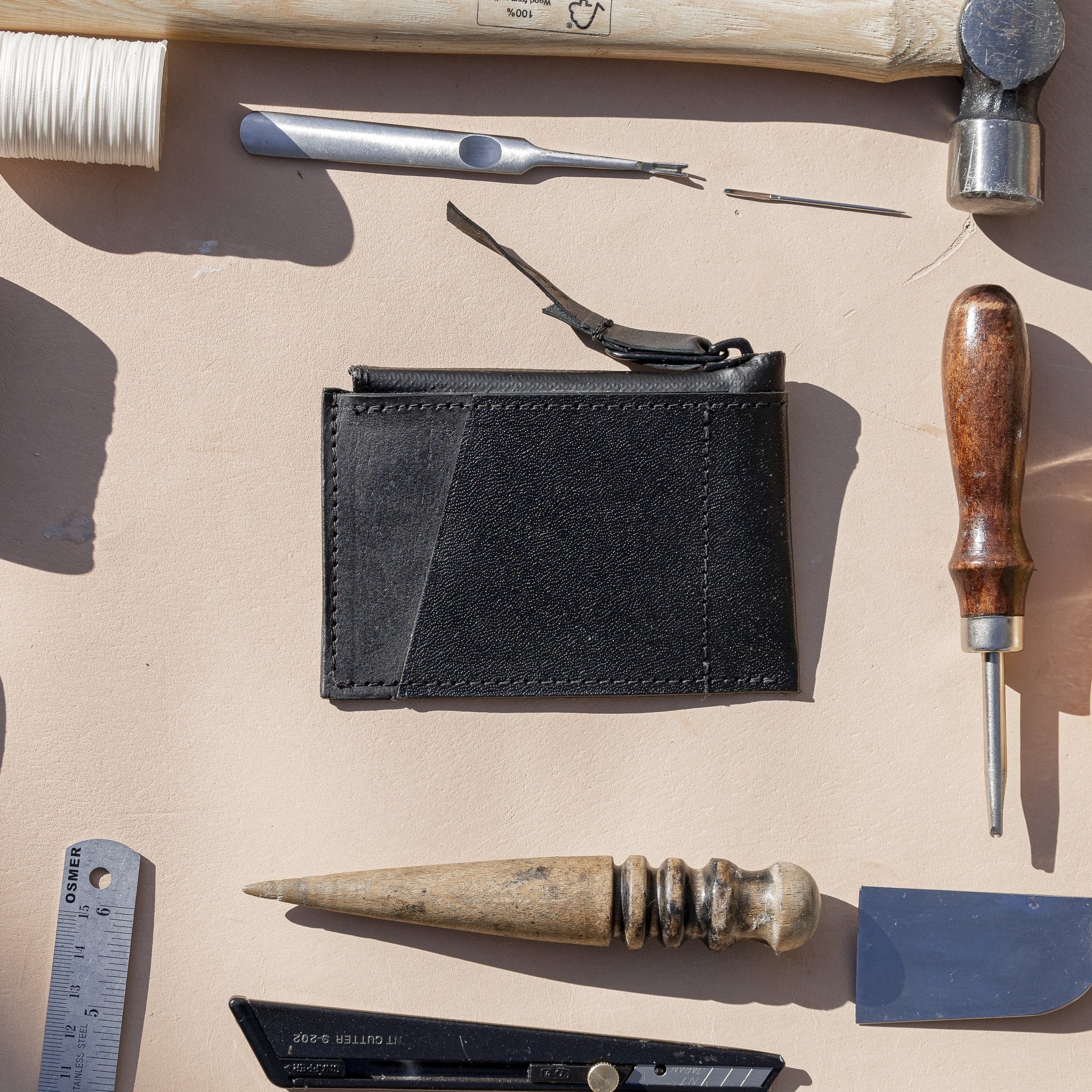 Handmade Leather Zip Card Wallet - Town Clown