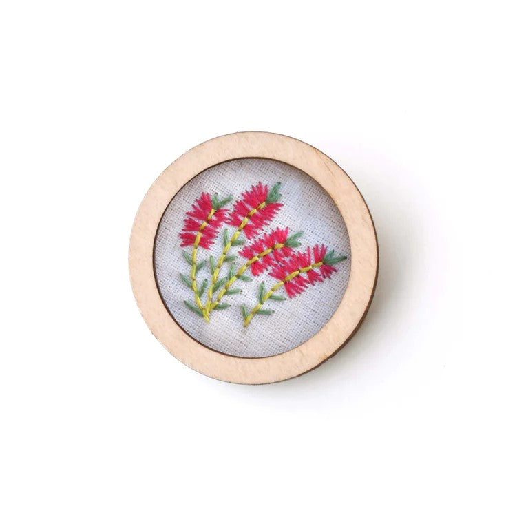 Hand Embroidered Australian Bird & Flora Brooch