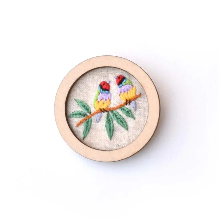 Hand Embroidered Australian Bird & Flora Brooch