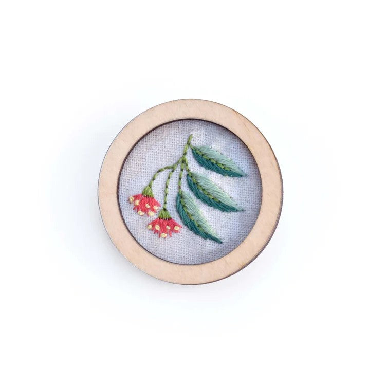 Hand Embroidered Australian Bird & Flora Brooch