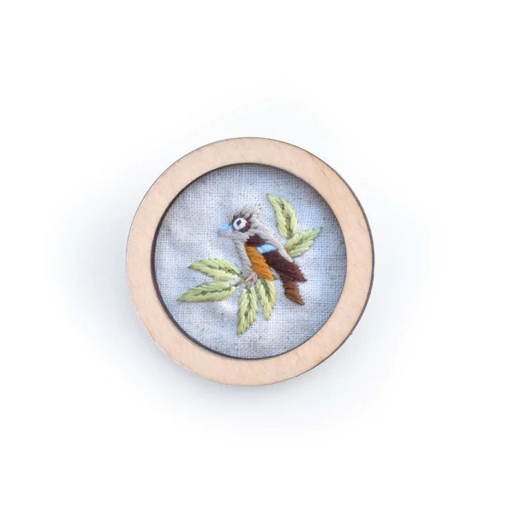 Hand Embroidered Australian Bird & Flora Brooch