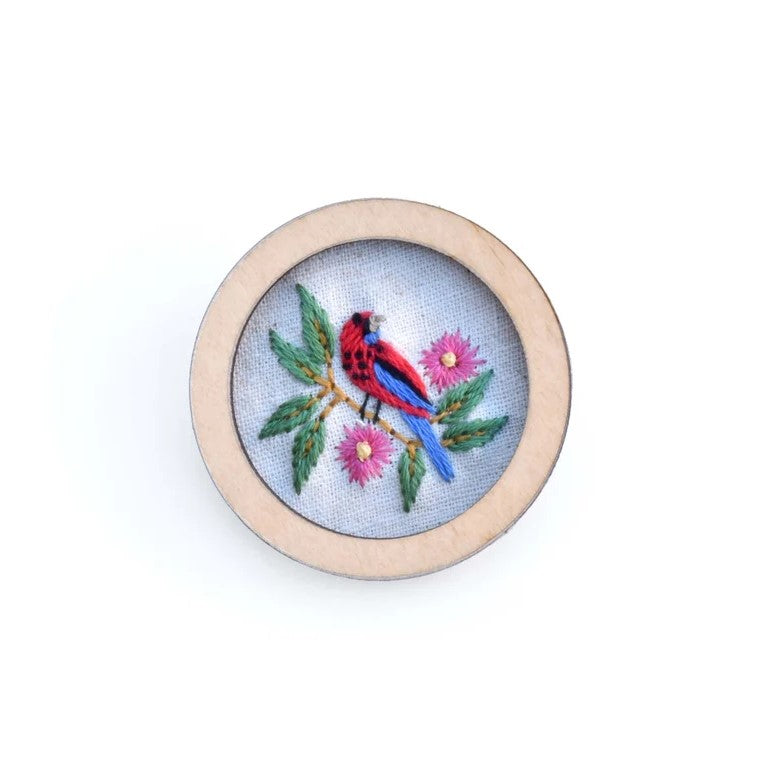 Hand Embroidered Australian Bird & Flora Brooch